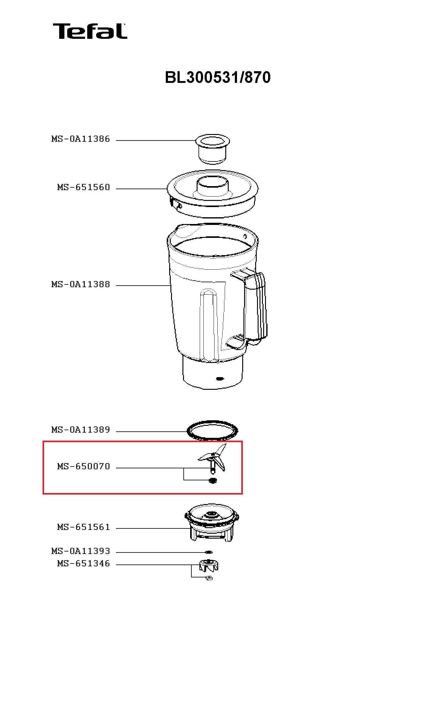 Нож чаши измельчителя блендера Moulinex MS-650070