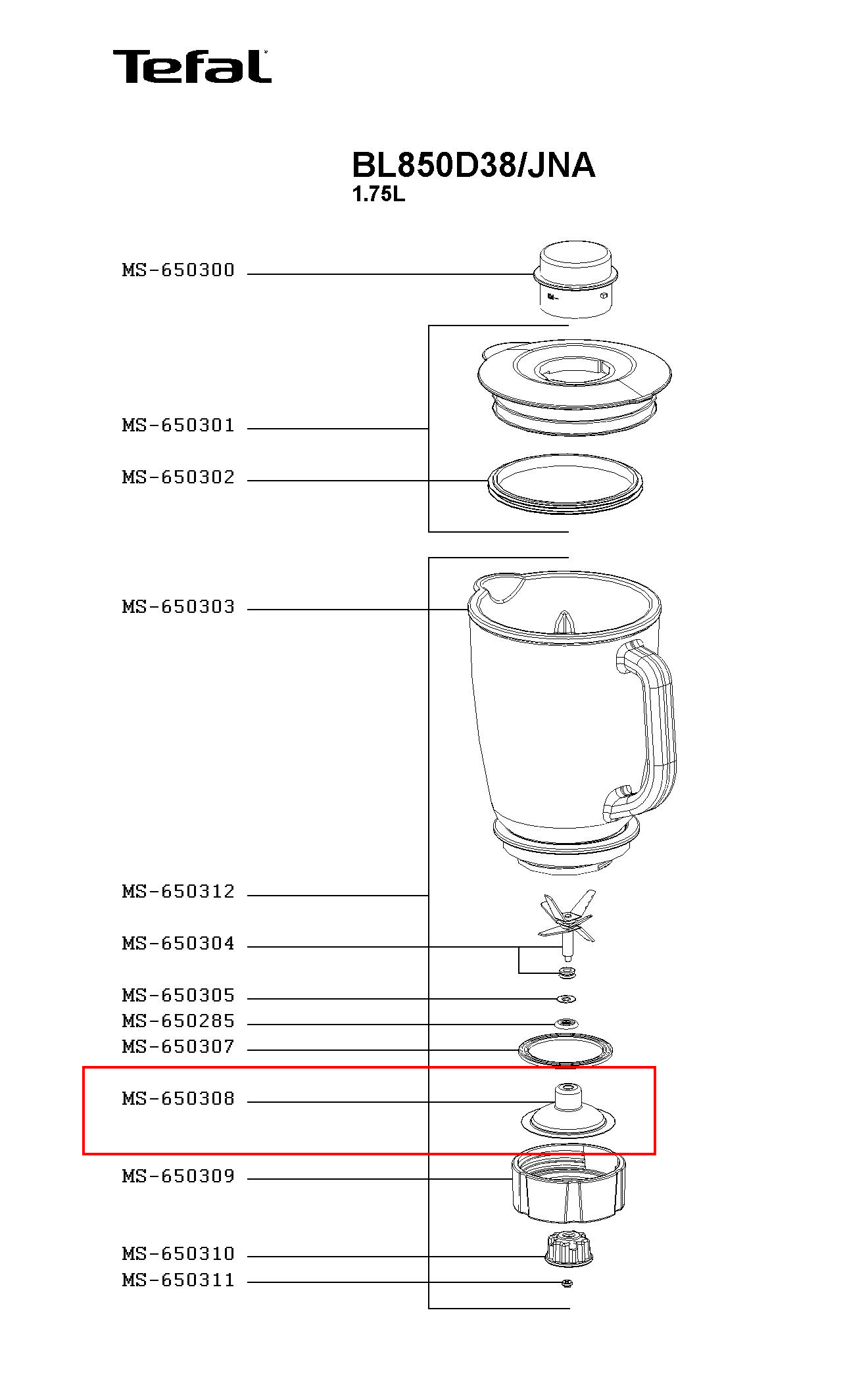 Держатель ножа блендера Tefal/Moulinex MS-650308