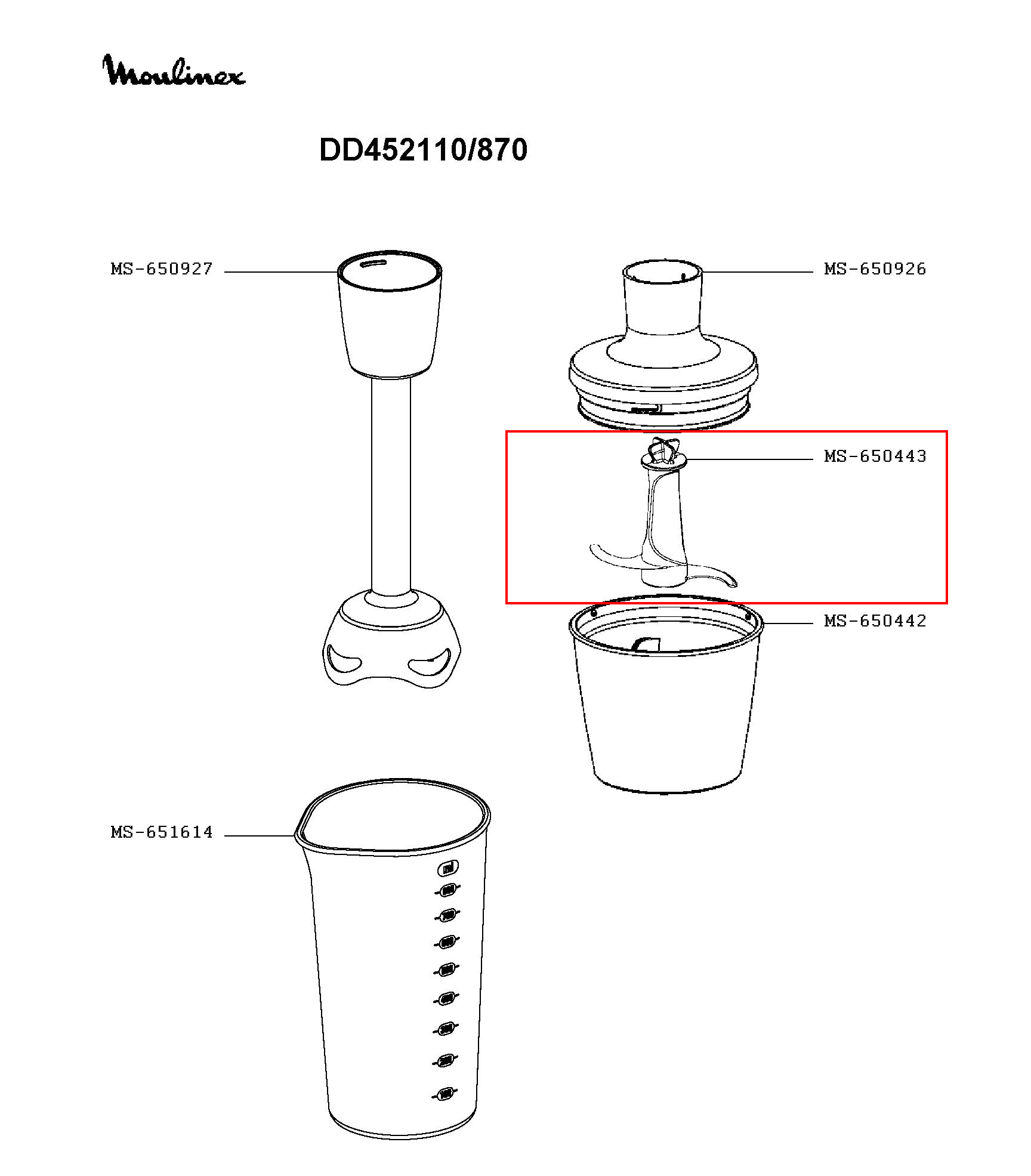 Нож чаши измельчителя блендера Moulinex MS-650443