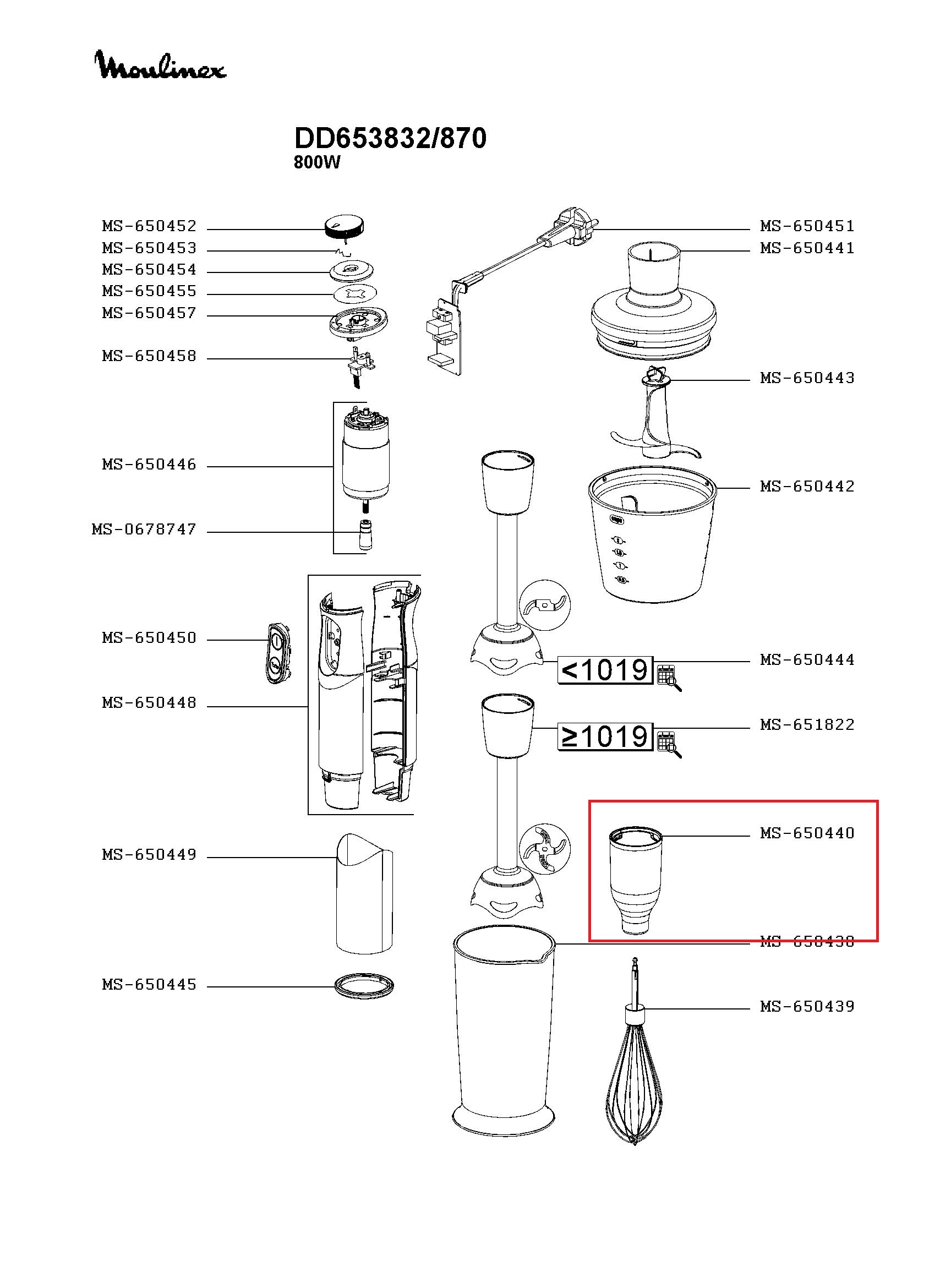 Редуктор венчика для блендера Moulinex MS-652228, MS-650440