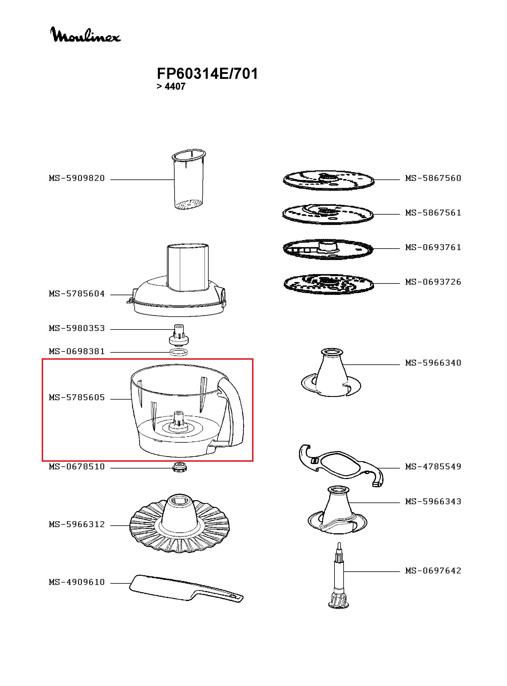 Чаша для кухонного комбайна Moulinex MS-5785605