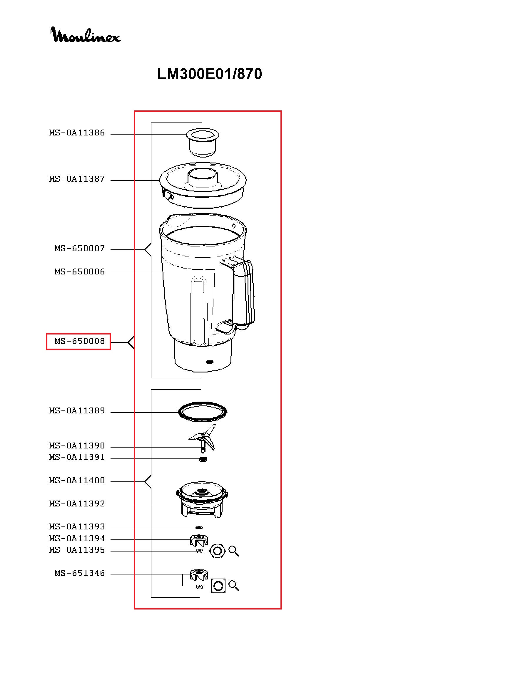Чаша блендера Moulinex MS-650008, XF940401
