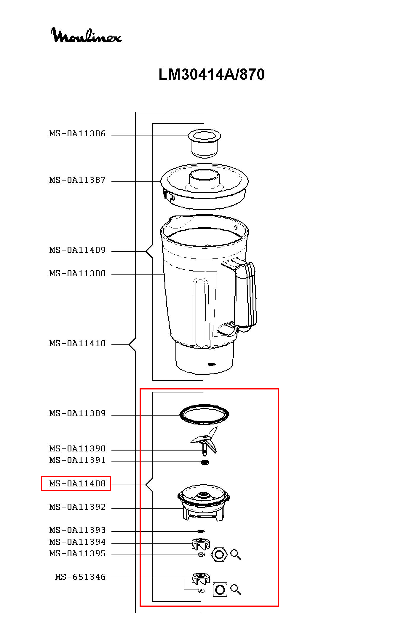 Нож измельчителя с основой для блендера Tefal/Moulinex MS-0A11408