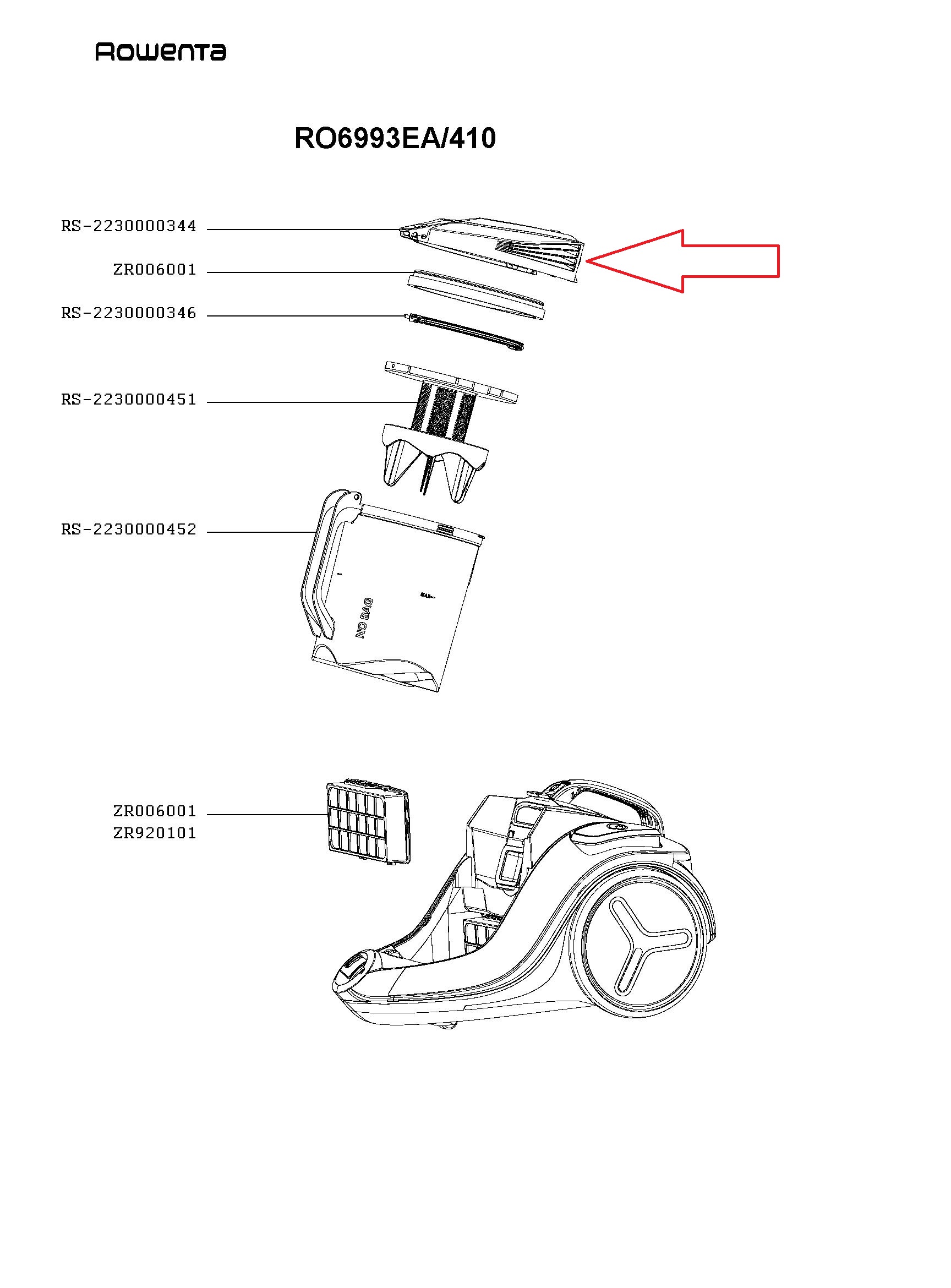Крышка для колбы пылесоса Rowenta/Tefal RS-2230000344