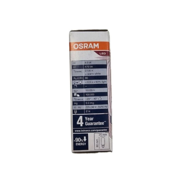 Светодиодная лампа для холодильников T2640 4W/827 E14 230V CL FIL OSRAM 4058075133525