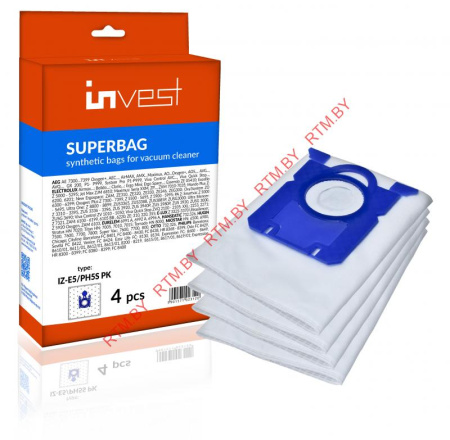 Комплект одноразовых пылесборников (мешков) для пылесоса Philips, Electrolux, AEG S-bag IZ-E5/PH5SPK 4 шт.