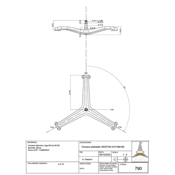 Крестовина барабана для стиральной машины Ariston, Indesit 2101388180 (EBI790) (6202/6203, вал 63,4мм)