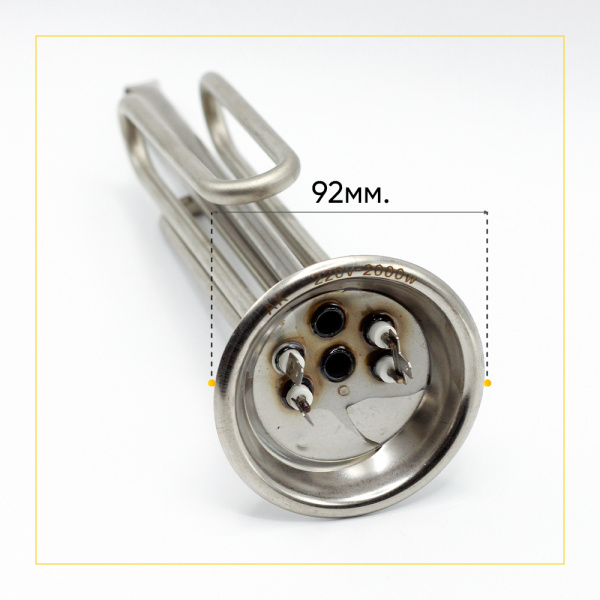 ТЭН для водонагревателя 2000W, фланец 92мм, под анод М6, нерж.