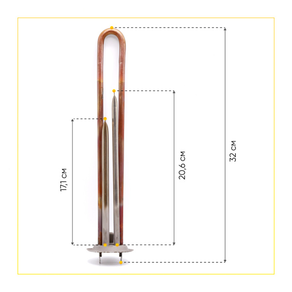 ТЭН для водонагревателя 1300W фланец 64 мм Thermex под анод М4 L300мм  медь+нерж