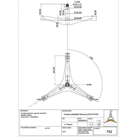 Крестовина барабана для стиральной машины Samsung DC97-14370E (EBI742) (6205/6206, вал 136мм)